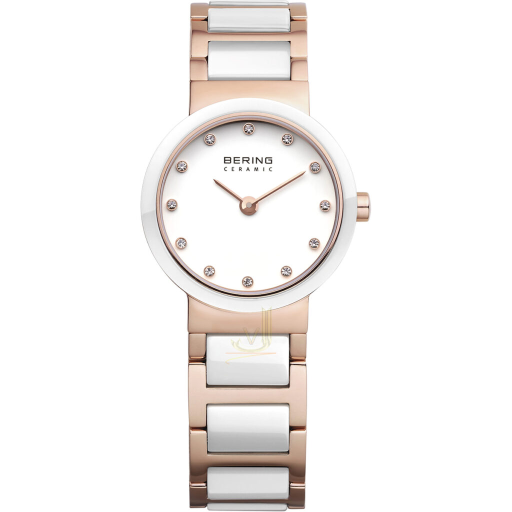 Bering 25mm IP Rose Gold White Ceramic Ladies Watch 10725-766