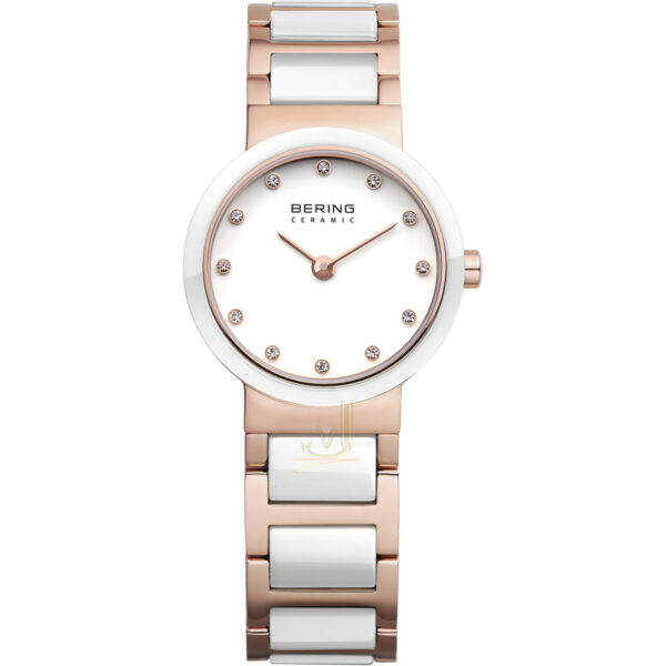 Bering 25mm IP Rose Gold White Ceramic Ladies Watch 10725-766
