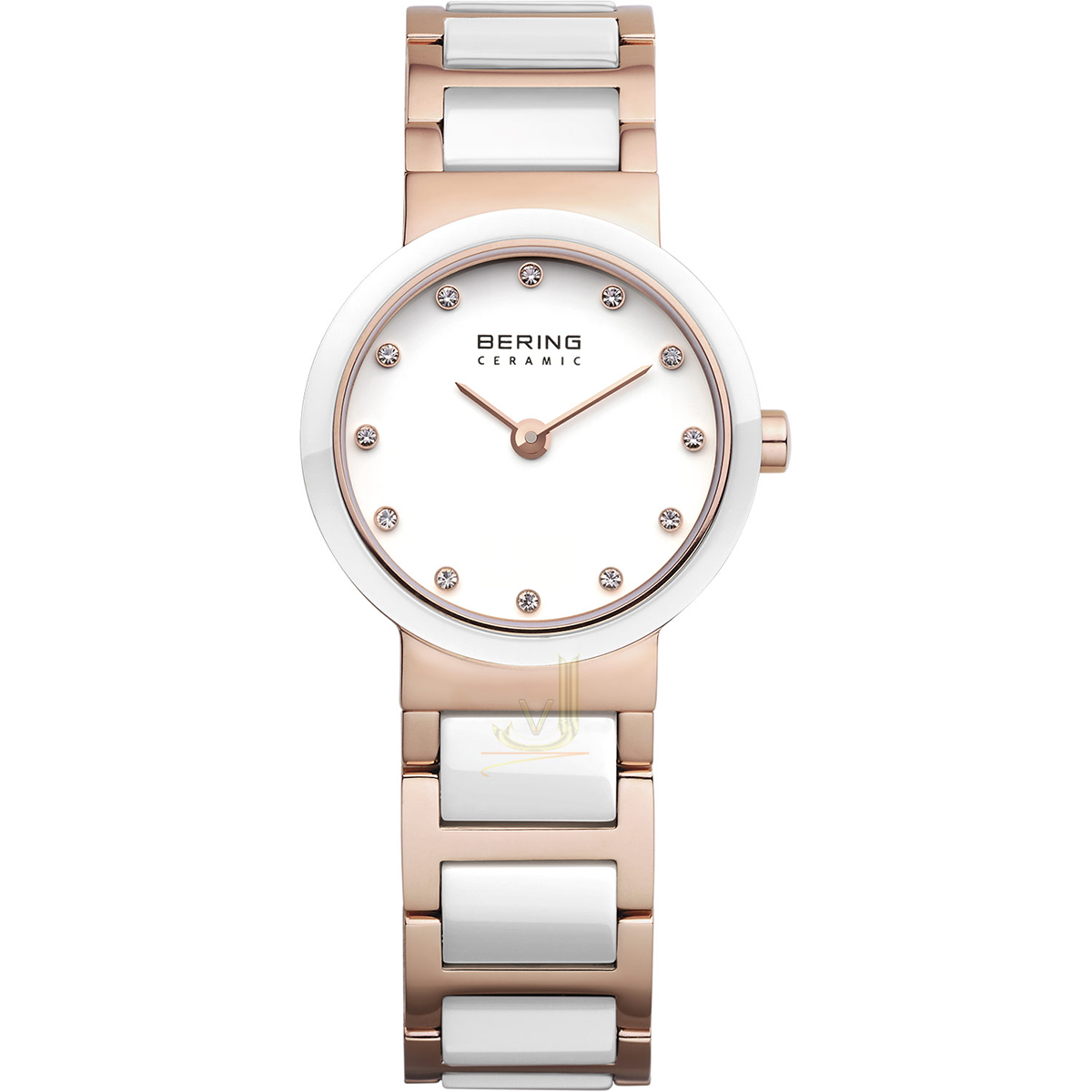 Bering 25mm IP Rose Gold White Ceramic Ladies Watch 10725-766