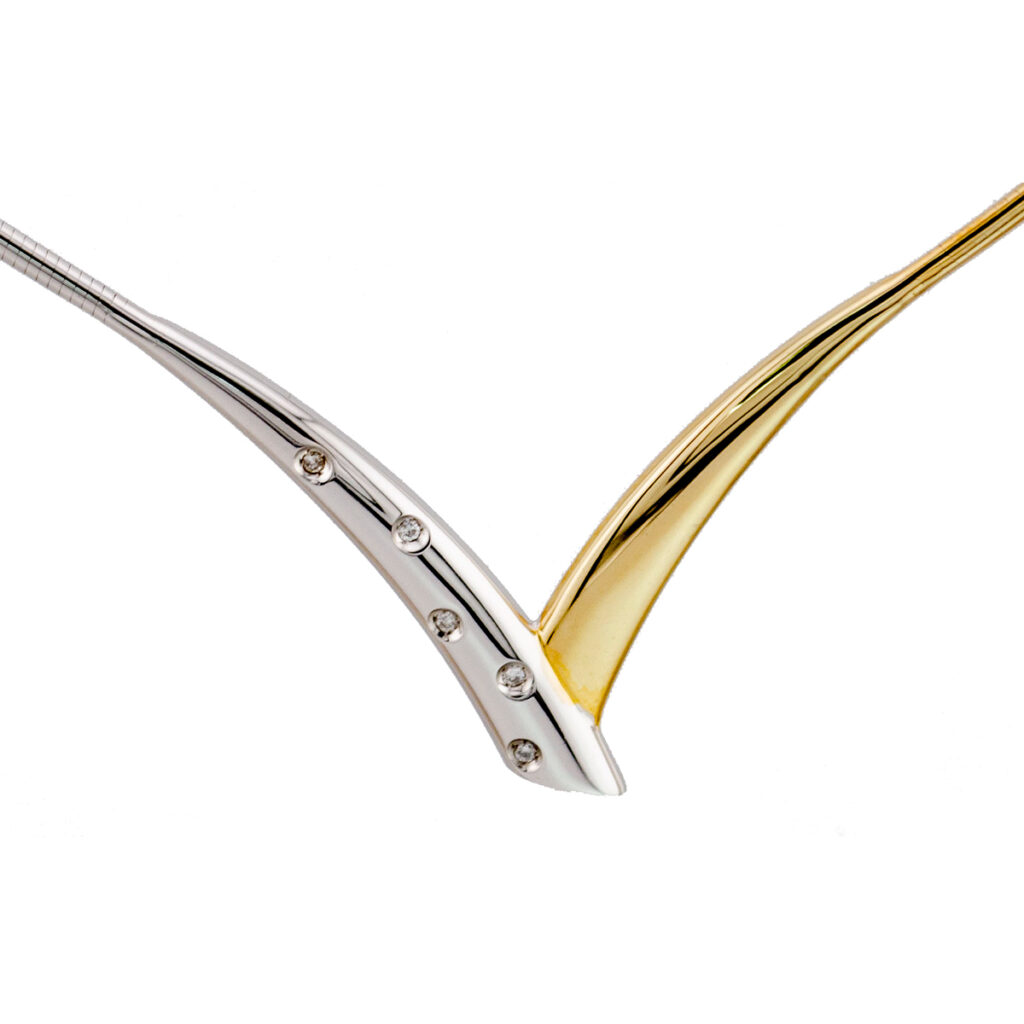 Yellow and White Gold V Necklace With Diamond 2H52D
