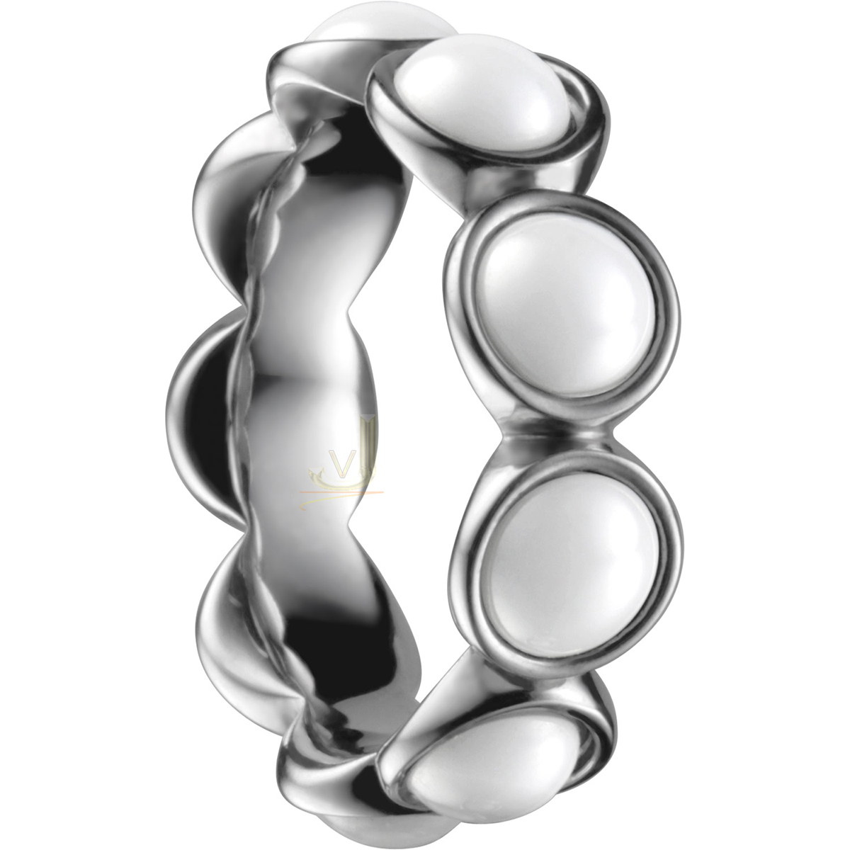 Bering White Ceramic Bubble Stainless Steel Ring 501-15-X5