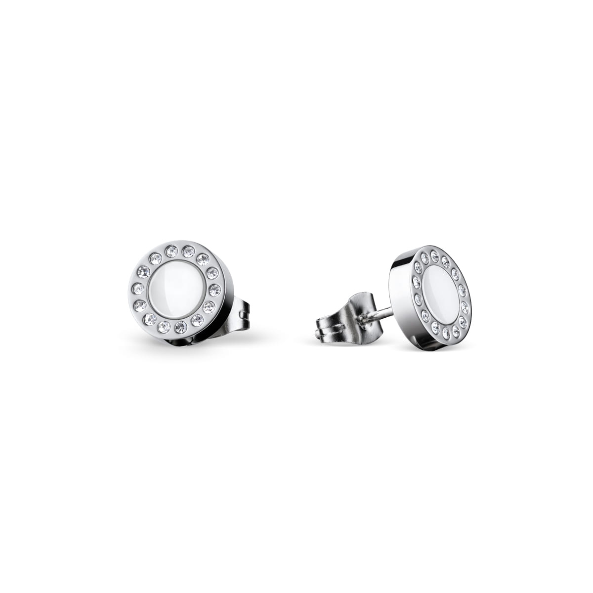 Bering White Ceramic Link polished silver Studs 707-150-05