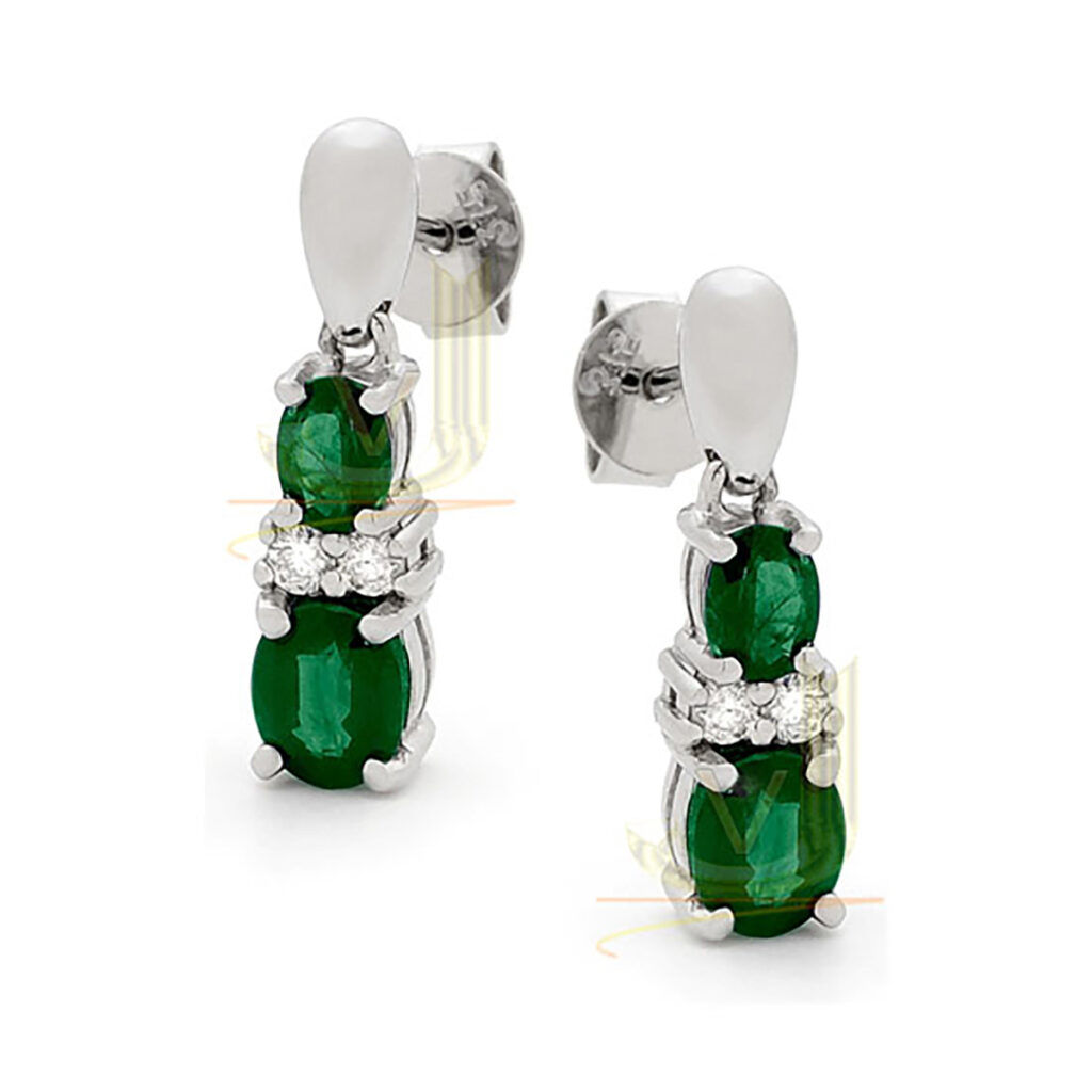 9ct. White Gold Diamonds and Emerald Drop studs 7Z49WDE