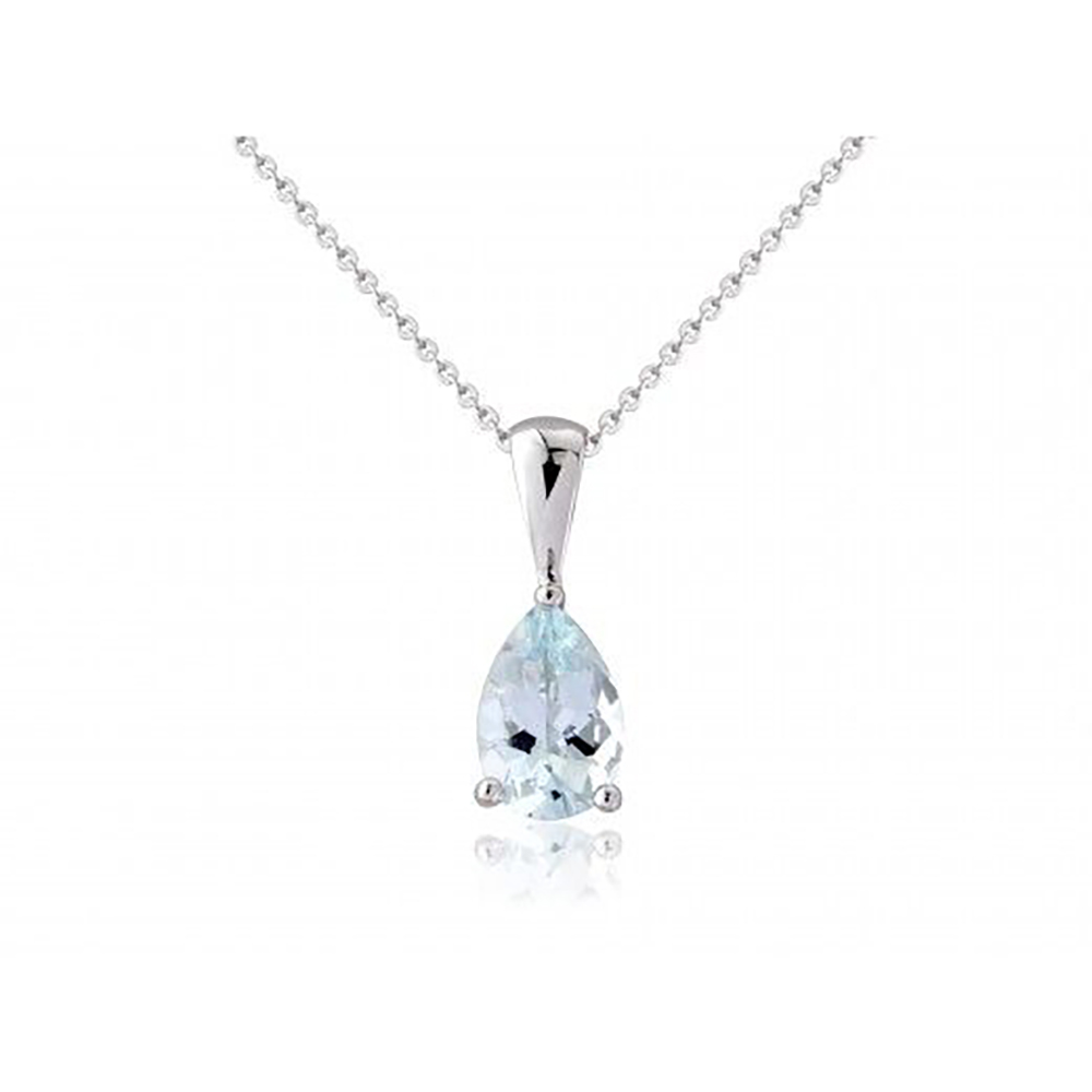 9ct-White-Gold Aquamarine Pendant-Necklace 6B08WAQ