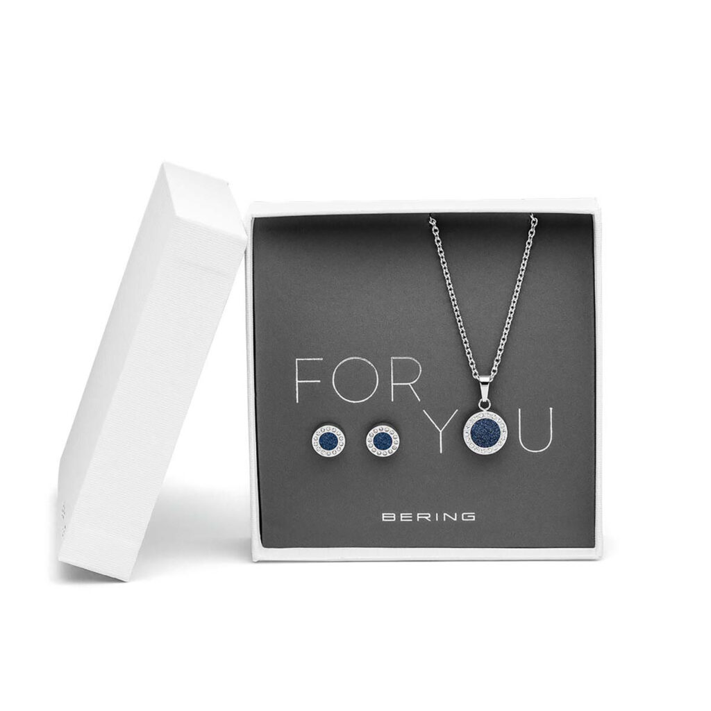 Bering Arctic Symphony polished Silver Set with Blue sparkle 427-707-Blue