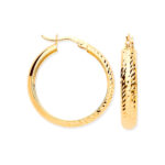 Gold Half Diamond Cut Half Plain Hoop Earrings ER1588