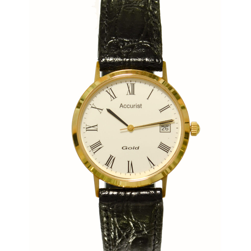 Accurist 9ct Gold Leather Strap Gents Watch GD1312