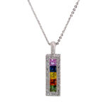 Multi Colour Princess cut Sapphire Diamond and Chain Pendant 6E29W-18DS