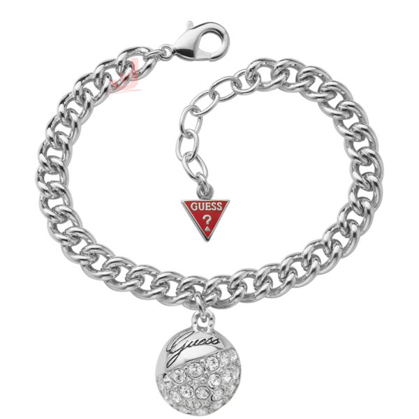 Rhodium plated Guess Crystal Crush Ball Charm Bracelet UBB70203