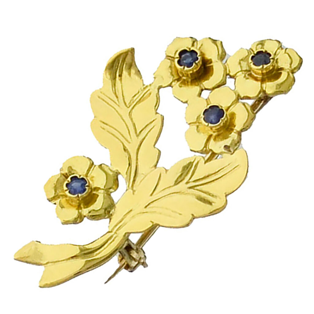18ct Gold Sapphire Floral Brooch VJBRO-009