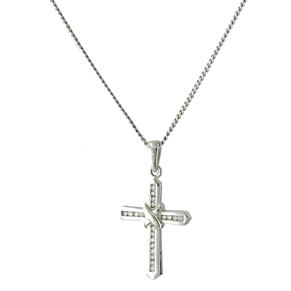 9ct White Gold Diamond Cross Chain CHP0095