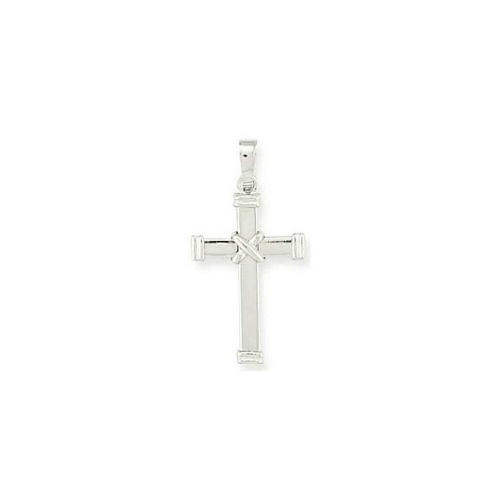 Stylish 9ct White Gold Hollow cross with kiss makes an ideal gift for a special occasion
