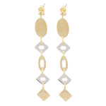 9ct Yellow and white Gold 62 mm length, Square and Oval long Drop Earrings HLX-ER0013