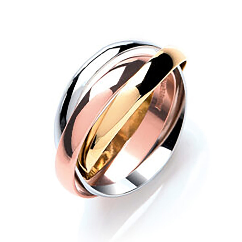 9ct Yellow White & Rose Gold 3mm Russian Wedding Band