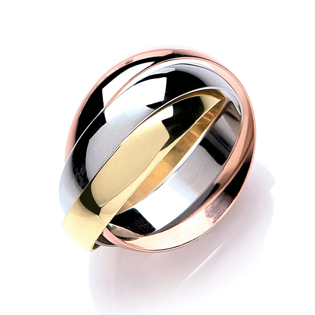 9ct Yellow White & Rose Gold 4mm Russian Wedding Band R0211