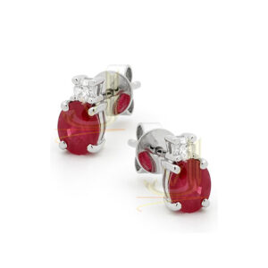 White Gold Ruby and Diamonds Earrings