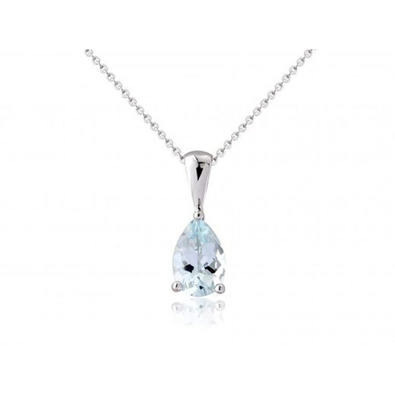 9ct-White-Gold Aquamarine Pendant-Necklace 6B08WAQ