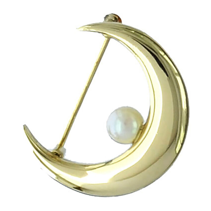 Gold Quarter Moon Pearl Brooch VJBRO-4